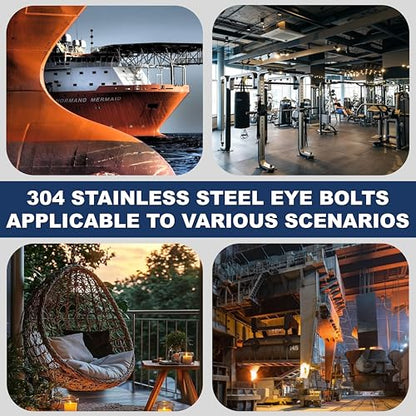 2 Pack M10 Stainless Steel Eye Bolts with Nuts, 3/8" x 4" Eye Bolts - size: M10x102mm (3/8"x4")
