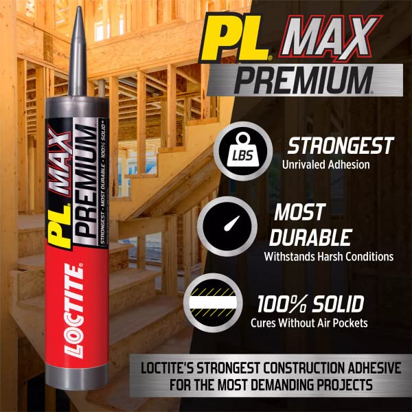 Loctite PL Premium Max Construction Adhesive, 9 fl oz Cartridge, 12 Pack - Versatile Construction Glue for Wood, Concrete, Stone & More - size: 12 Pack