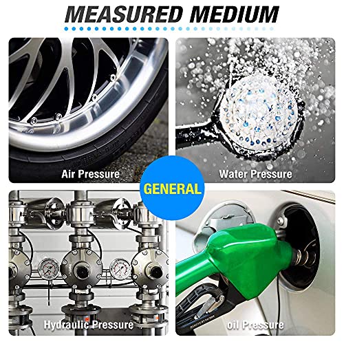 MEANLIN MEASURE 0~40Psi Stainless Steel 1/4" NPT 2.5" FACE DIAL Liquid Filled Pressure Gauge WOG Water Oil Air Lower Mount, with 1/2" NPT and 3/8" NPT Hex Bushing - size: 0-40Psi