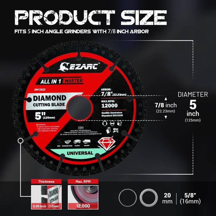 EZARC 5" Multi Material Diamond Saw Blades 2 Pack for Metal Tile Plastic - size: 5 inch