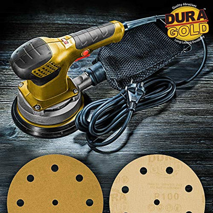 Dura-Gold 5" Gold Sanding Discs, 100 Grit, Box of 50, 9 Hole Pattern, H & L - size: 100-Grit