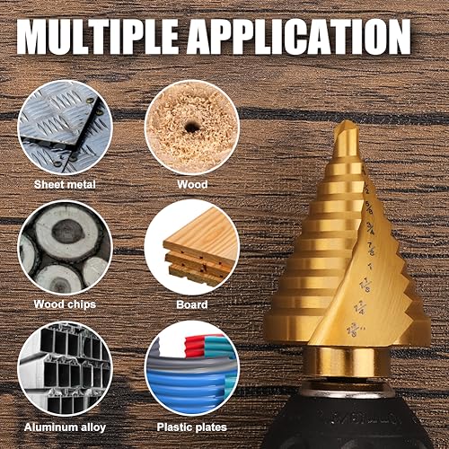 COMOWARE 10 Sizes HSS Titanium-Coated Step Drill Bit, 1/4" to 1-3/8", Two-Spiral Flute Step Bit for Metal, Stainless Steel, Wood & Plastic, with 1/4" Hex Shank - style: 1Pc Titanium - Hex Shank