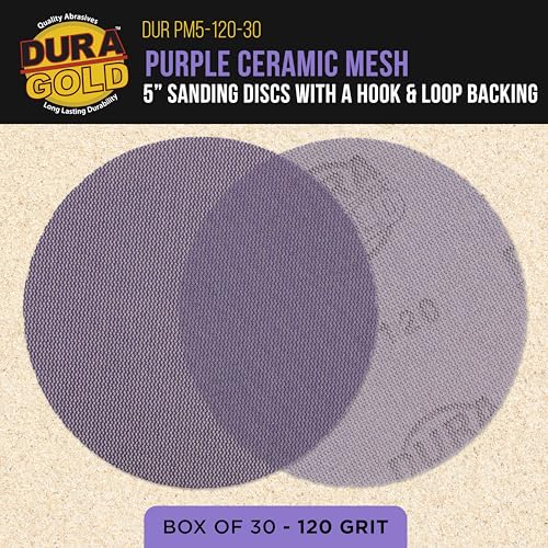 Dura-Gold Premium 120 Grit 5" Purple Ceramic Mesh Sanding Discs, Box of 30 - style: 120 Grit