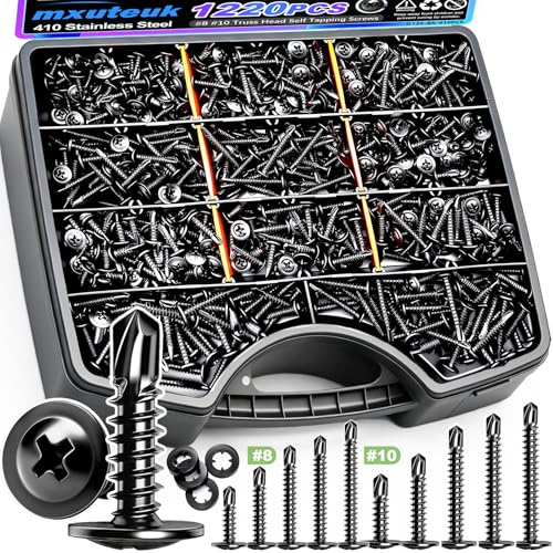 mxuteuk #8#10 Black Self Tapping Screws for Metal,410 Stainless Steel - size: BK 1220PCS #8 #10 Kit