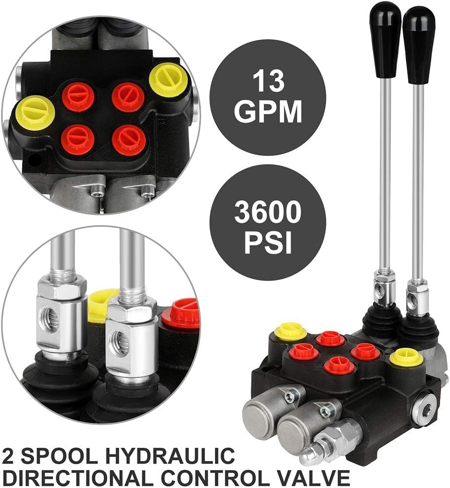 Hydraulic Flow Control Valve 2 Spool 13 GPM G Ports Hydraulic Directional Control Valves Adjustable Relief Double Acting Parallel Center Tractor Loader W/Small Tractors/Tanks Loaders Log Splitters - size: 2 Spool 13 GPM