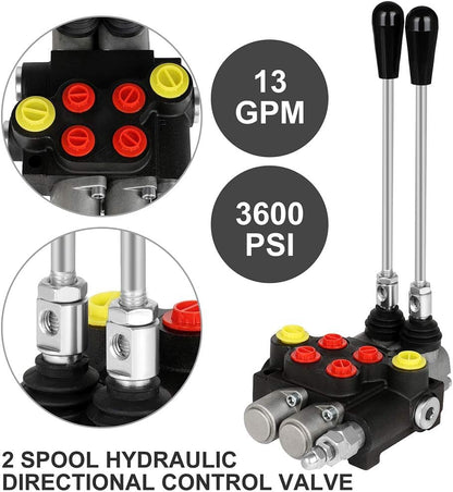 Hydraulic Flow Control Valve 2 Spool 13 GPM G Ports Hydraulic Directional Control Valves Adjustable Relief Double Acting Parallel Center Tractor Loader W/Small Tractors/Tanks Loaders Log Splitters - size: 2 Spool 13 GPM