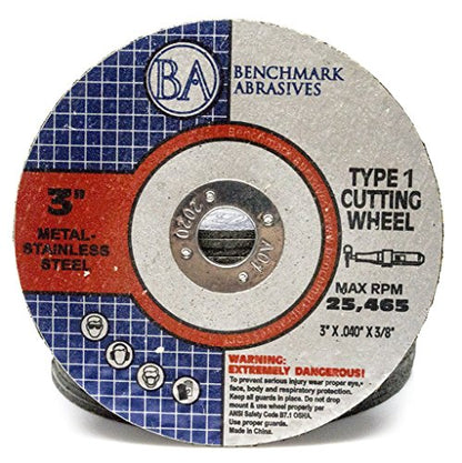 Benchmark Abrasives 3" x .040" x 3/8" Thin Metal Cutting Wheels - 25 Pack