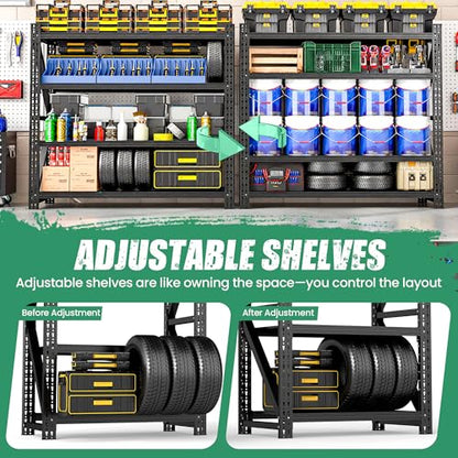 4 Tier Heavy Duty Garage Shelving,Industrial Shelving Built for Maximum Weight,Garage Storage Racks Heavy Duty Steel Shelves,Large Capacity Metal Rack for Warehouse,Shop,Basement - size: 24"D*47.5"W*69"H