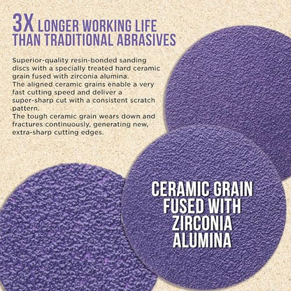 Dura-Gold Premium 2" Purple Film Ceramic Sanding Discs, 36 Disc Variety - style: Variety Pack