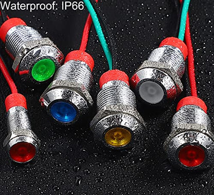 Gebildet 5pcs 10mm Energy-saving LED Metal Indicator Light AC/DC 12-24V Waterproof Signal Lamp with Wire(Blue) - color: Blue AC/DC 12-24V