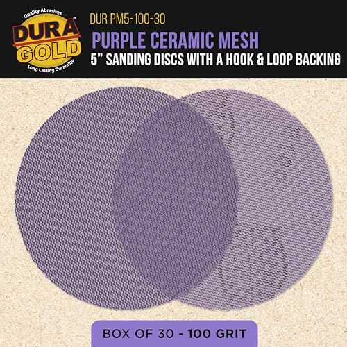 Dura-Gold Premium 100 Grit 5" Purple Ceramic Mesh Sanding Discs, Box of 30 - style: 100 Grit
