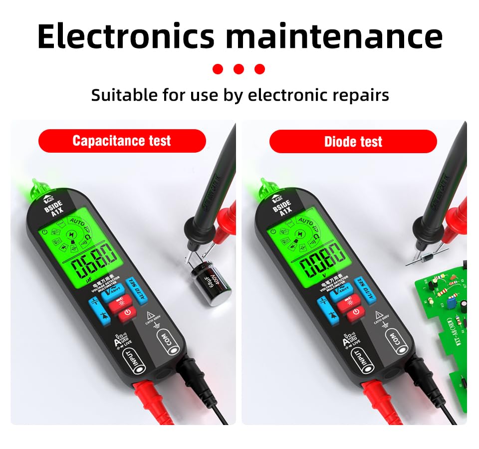 JASLEEN A1X Smart Digital Multimeter Tester Rechargeable Electrical Voltmeter, Measures Capacitance Diode Continuity Resistance V-Alert Live Check AC DC Voltage