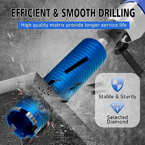 SALI Diamond Core Drill Bits 2 1/2" Diameter 10"/254mm Drilling Depth 5/8-11" Thread Core Bit Turbo Laser-Welded Segments for Cured Concrete with Brick, Block, Masonry, with Two Adapters - size: 2 1/2 inch