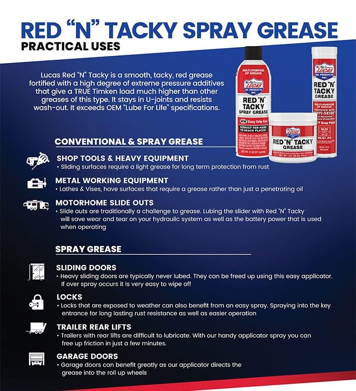Lucas Oil 10005 Red N Tacky Grease - 14 Ounce Cartridge (Pack of 10) - size: 14 Ounce, style: 10 Pack