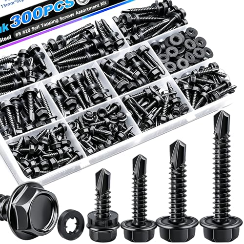 mxuteuk 300PCS #8#10 Black Self Tapping Screw for Metal,410 Stainless Steel - size: BK 300PCS #8 #10 Kit