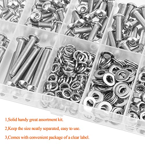 HELIFOUNER 370 Pieces M4 x 6mm /8mm /12mm /16mm /20mm /25mm /30mm, Button Head Socket Cap Screws Bolts Washers Nuts Kit, 304 Stainless Steel - size: M4, style: Button Head Screws