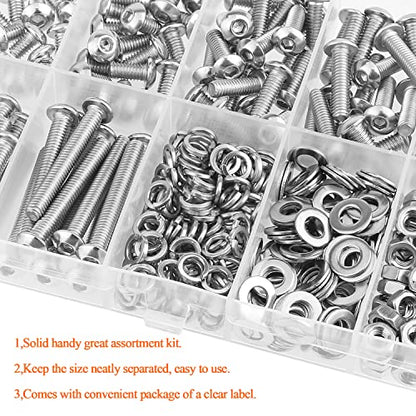 HELIFOUNER 370 Pieces M4 x 6mm /8mm /12mm /16mm /20mm /25mm /30mm, Button Head Socket Cap Screws Bolts Washers Nuts Kit, 304 Stainless Steel - size: M4, style: Button Head Screws