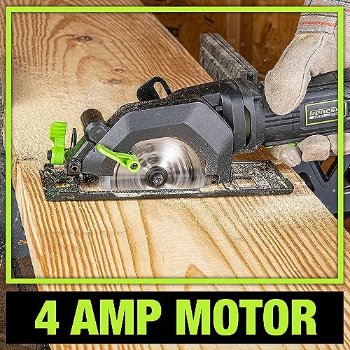 Genesis GCS445SE 4.0A 4-1/2-Inch Compact Circular Saw | 24T Carbide-Tipped Blade | 3,500 RPM | 45° Bevel | Depth Adjustment | Parallel Guide | Vacuum Adapter - style: Mini Circular Saw 4-1/2"