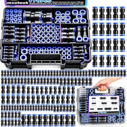 mxuteuk 170PCS Quick Connect Air Hose Fittings,Straight Union fittings - size: 170PCS SAE & Metric Kit