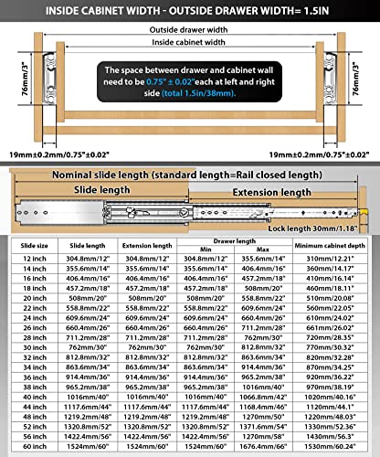 with Lock Heavy Duty Drawer Slides 12 14 16 18 20 22 24 26 28 30 32 34 36 40 44 48 52 56 60 Inch 500 Lbs Side Mount Full Extension Ball Bearing Rails Rail Tool Box Runner-W:76mm, 12 Inch - size: 12 Inch, style: Load:500 lb (With lock) -W:76mm