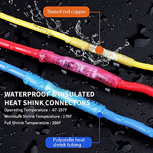 Heat Shrink Butt Connectors, 14-12 AWG Marine Grade Insulated Crimp Wire Connectors, Waterproof Electrical Connectors Butt Splice for Boat Truck Wiring - size: 14-12 AWG (Black)