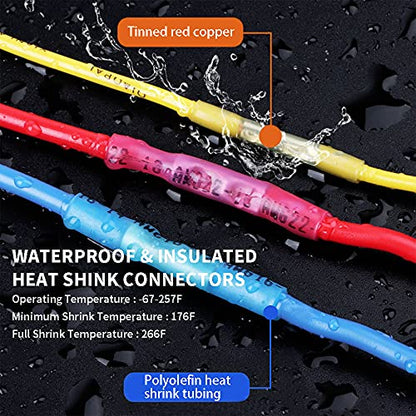 Heat Shrink Butt Connectors, 14-12 AWG Marine Grade Insulated Crimp Wire Connectors, Waterproof Electrical Connectors Butt Splice for Boat Truck Wiring - size: 14-12 AWG (Black)