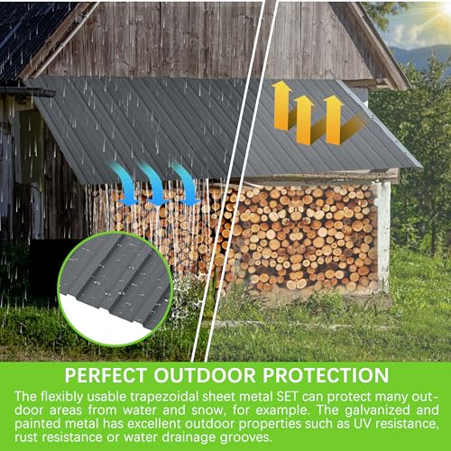 Metal Roof Panels 10 Pcs Roofing Panels Galvanized Steel with Screw Resistant,Versatile and Durable Suitable for Garages,Sheds, Stables and Mobile Homes Gray - color: Gray, size: 10 pcs/L42.52"