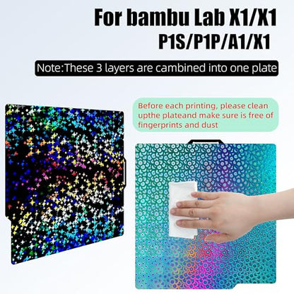 Build Plate 257x257mm - GOMENL Build Plate for Bambu Lab A1 P1P P1S P2S X1 X1C X1E 3D Printer, 3D Printer Spring Steel Removable Platform (Star + Kaleidoscope) - color: Star + Kaleidoscope
