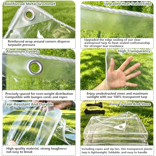 Clear Tarp with Grommets, Clear tarps Heavy Duty Waterproof，Clear Plastic Tarps with Reinforced Edge,14 Mil Tear-Resistant Clear Vinyl tarp,for Patios, Porches, Chicken Coops, Greenhouse, 3x6FT - size: 3' x 6'（0.9x1.8m）