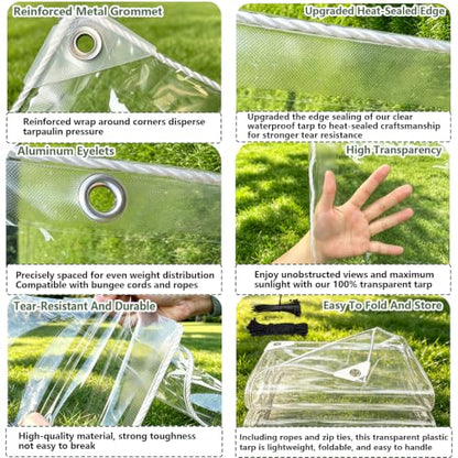 Clear Tarp with Grommets, Clear tarps Heavy Duty Waterproof，Clear Plastic Tarps with Reinforced Edge,14 Mil Tear-Resistant Clear Vinyl tarp,for Patios, Porches, Chicken Coops, Greenhouse, 3x6FT - size: 3' x 6'（0.9x1.8m）