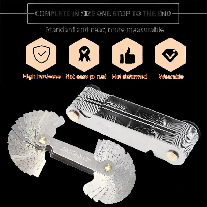 32 Blades Feeler Gauges SAE/Metric Feeler Gauge 58 pcs Thread Gauge Metric & Imperial & US Screw Gauge SAE Thread Pitch Gauge for Machining Assembly Quality Inspection - color: Thread Gauges +Feeler Gauge