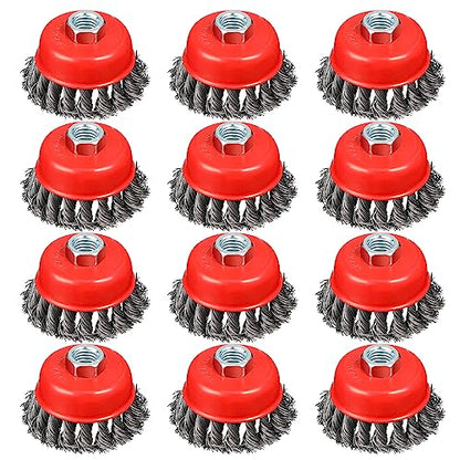 12 Pack 4" Wire Wheel Cup Brush,0.02" Carbon Steel Wire Brush for Grinder - style: 12 PACK 4'' Cup Brush