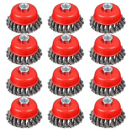 12 Pack 4" Wire Wheel Cup Brush,0.02" Carbon Steel Wire Brush for Grinder - style: 12 PACK 4'' Cup Brush