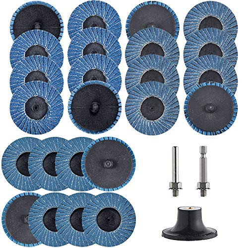 Tshya 24 Pcs 2 inch Twist on Flap Discs with 1/4" Holder Die Grinder Attachments T27 Zirconia Flat 36/60/80 Grit Grinding Wheels for Surface Prep - style: Flap 25Pack Mix