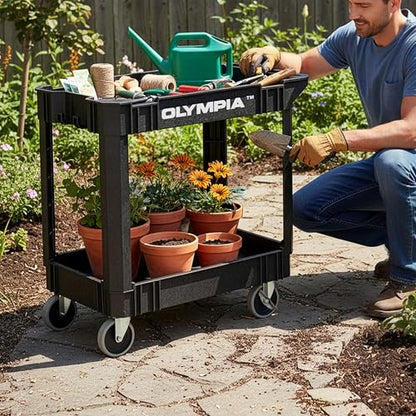 Olympia Tools HDPE Rolling Garage Utility Cart, 2 Shelves, 500 Lb, Black - size: 500 Lb
