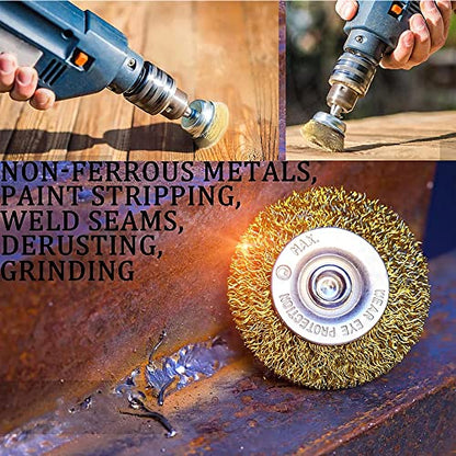 Wire Brush Wheel Cup Brush Set, 12 Pack Coarse Crimped Brass 1/4 Inch Shank Wire Wheel for Drill Attachment