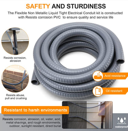 DWALE Liquid-Tight Conduit and Connector Kit, Electrical Conduit, 1/2inch 100ft Electrical Conduit Kit, with 8 Straight and 8 Angle Fittings Included - size: 100FT-1/2"