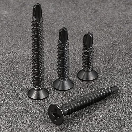 Wensilon（250pcs）#8×1-1/4”for Sheet Metal Self-Tapping Screws 410 Black Stainless Steel Flat Head High-Strength Quick self-Drilling Screws - color: Black, size: #8X1-1/4"