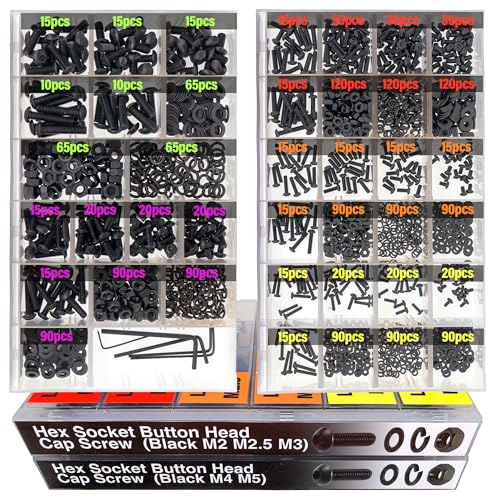 EEEEE 1820pcs Metric Screw Assortment Kit,M2 M3 M4 M5 Screws Set, Hex Socket Head Cap Bolts Nuts and Washers Kit for 3D Printing DIY, Grade 12.9 Alloy Steel, Black Zinc Plated - size: Metric Pan Head Black Machine Screw