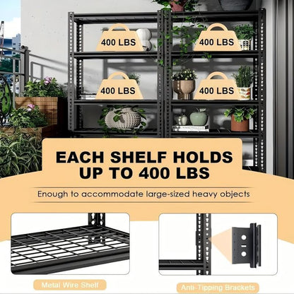 5-Tier Adjustable Heavy Duty Metal Garage Shelving, 2000 LBS Load Capacity Utility Storage Rack, 60 x 28 x 12 Inch Organizer for Basement, Warehouse, Kitchen, Pantry
