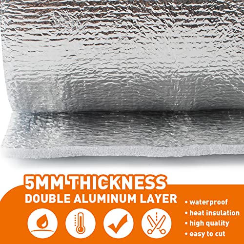 5mm Reflective Insulation Foam Core Radiant Barrier 40“ × 80” Double Side Foil Cold and Heat Shield Thermal Insulation for Ceilings,Walls,Steel Buildings,Roofing ect - size: double side foil 40"×80"