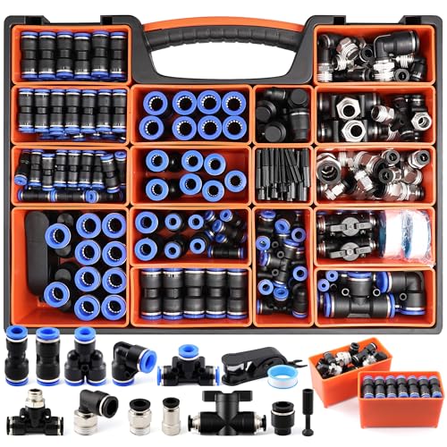 226Pcs Push-Connect Air Fittings Kit, Nickel-Plated Brass NPT & Metric - color: 226PCS with PU/PE/PV/PG/NPT-OD