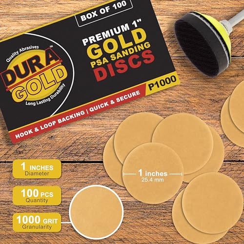 Dura-Gold Premium 1000 Grit 1" Gold Hook & Loop Sanding Discs, Box of 100 - style: 1000 Grit