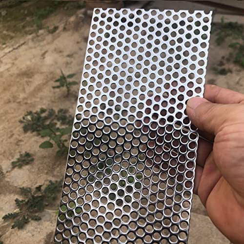 19 Gauge 7.8"x3.9" Perforated Metal Sheets Expanded Metal Mesh Opening 35% Hole 5mm 0.2"(About 1/5") Perforated Stainless Steel Sheet 304 Stainless Steel Mesh Screen Panel Decorati Plate - size: 7.8" X 3.9"