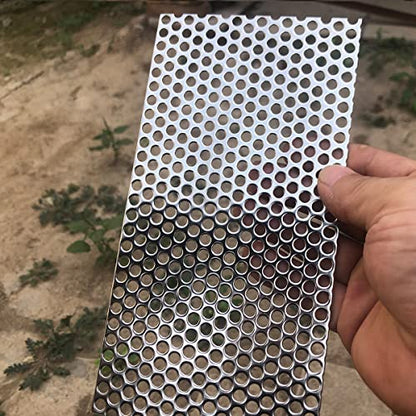19 Gauge 7.8"x3.9" Perforated Metal Sheets Expanded Metal Mesh Opening 35% Hole 5mm 0.2"(About 1/5") Perforated Stainless Steel Sheet 304 Stainless Steel Mesh Screen Panel Decorati Plate - size: 7.8" X 3.9"