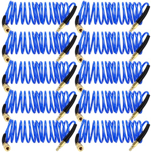 Flutesan 10 Pack 1/4 in x 10 ft Recoil Air Hose with Quick Coupler, Blue - color: Blue