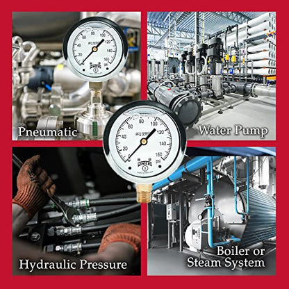 Winters 2-1/2" Dial Size, Liquid Filled Industrial Pressure Gauge, Brass Internals, 304 Stainless Steel Case, Single Scale 0-160 psi, 1.5% Acc, 1/4" NPT Bottom Mount, Glycerin Filled Pressure Gauge - style: 0/160 PSI