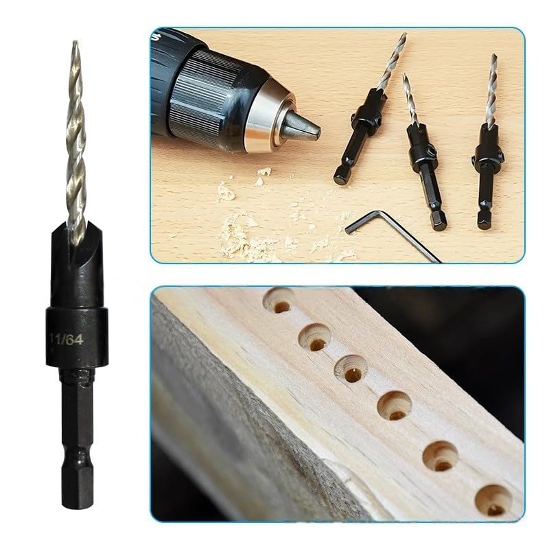 5PCS Woodworking Countersink Drill Bits Set, Tapered Drill Bits Countersink HSS Conical Countersink with 1 Hex Wrench Woodworking Countersink Bit - size: 5 PCS