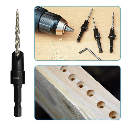 5PCS Woodworking Countersink Drill Bits Set, Tapered Drill Bits Countersink HSS Conical Countersink with 1 Hex Wrench Woodworking Countersink Bit - size: 5 PCS