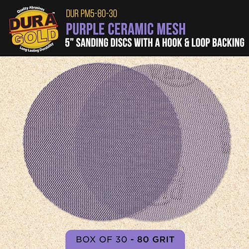 Dura-Gold Premium 80 Grit 5" Purple Ceramic Mesh Sanding Discs, Box of 30 - style: 80 Grit